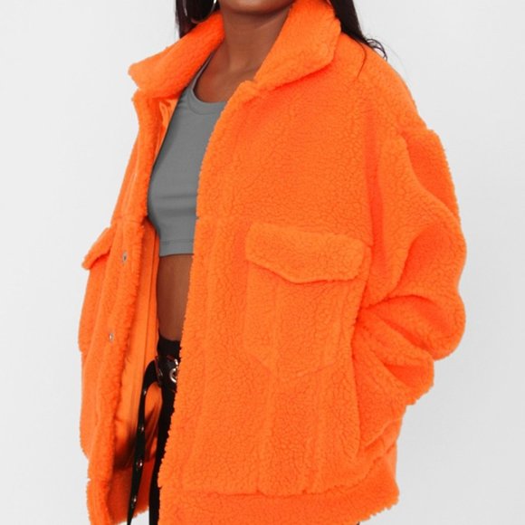 womens oversize fit sherpa fleece jacket small - Picture 4 of 4